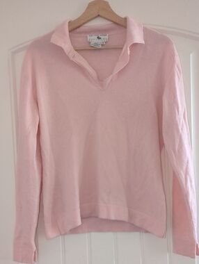 Saks Fifth Avenue Light Pink V-Neck Collared Sweater